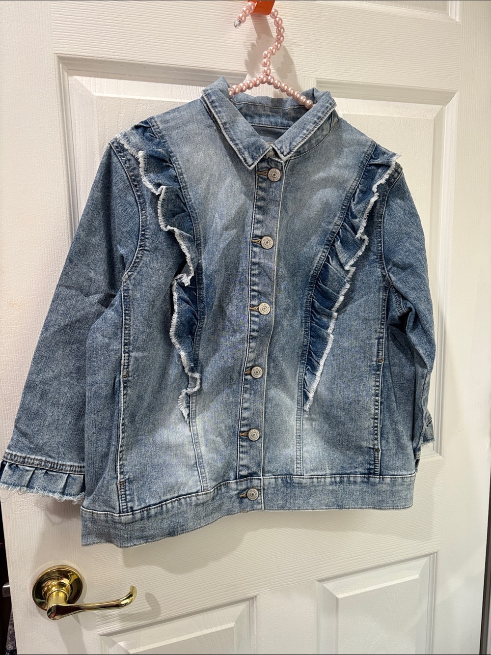 Logo by Lori Goldstein denim 3/4 sleeve ruffle jacket